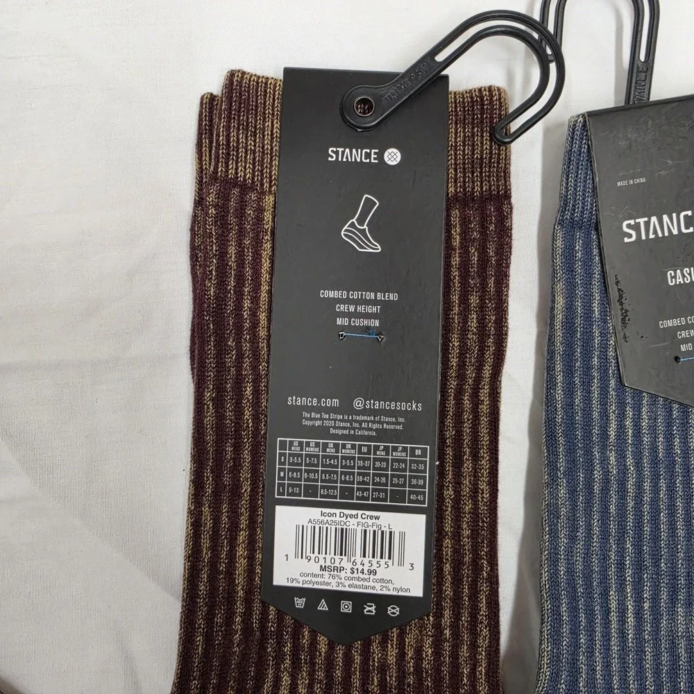 3 PACK Stance Combed Cotton Casual Socks Mid-Cushion Crew Height LARGE (9-13)